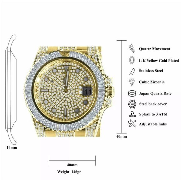 Brand New In Box Yellow Gold Men Diamond Watch - Picture 5 of 6